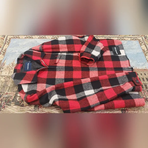 Calvin Klein Red and Black Plaid Jacket - Picture 1 of 10